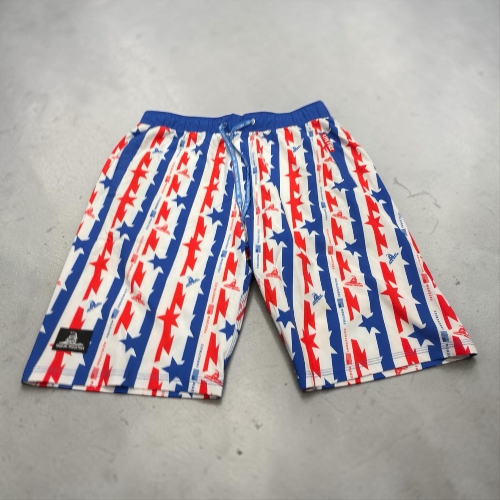 Freedom Industries Athletic Shorts Mens 34 Blue Red White Stars Lightning Bolt